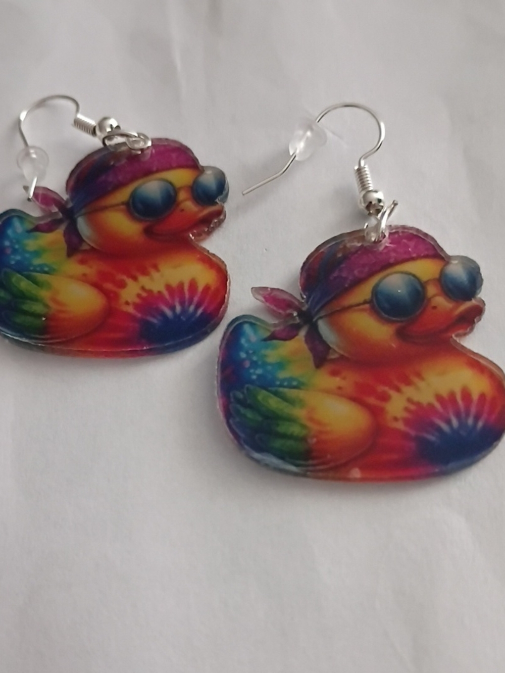 Tie-Dye Rubber Ducky Earrings in Multicolor - Charming Women’s Dangle Jewelry